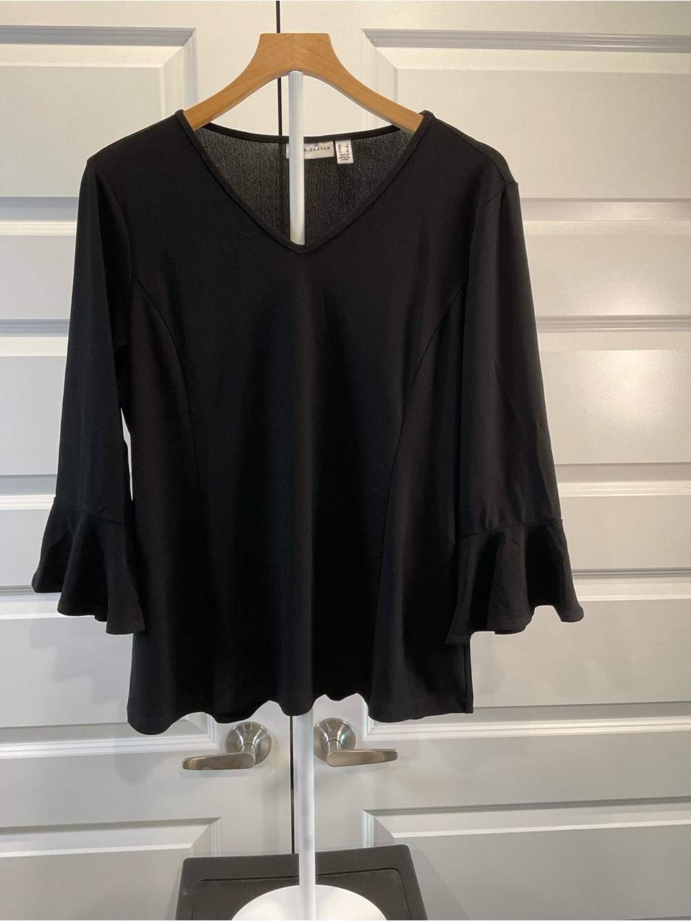 Susan Graver Black V-Neck Ruffle Sleeve Tunic
